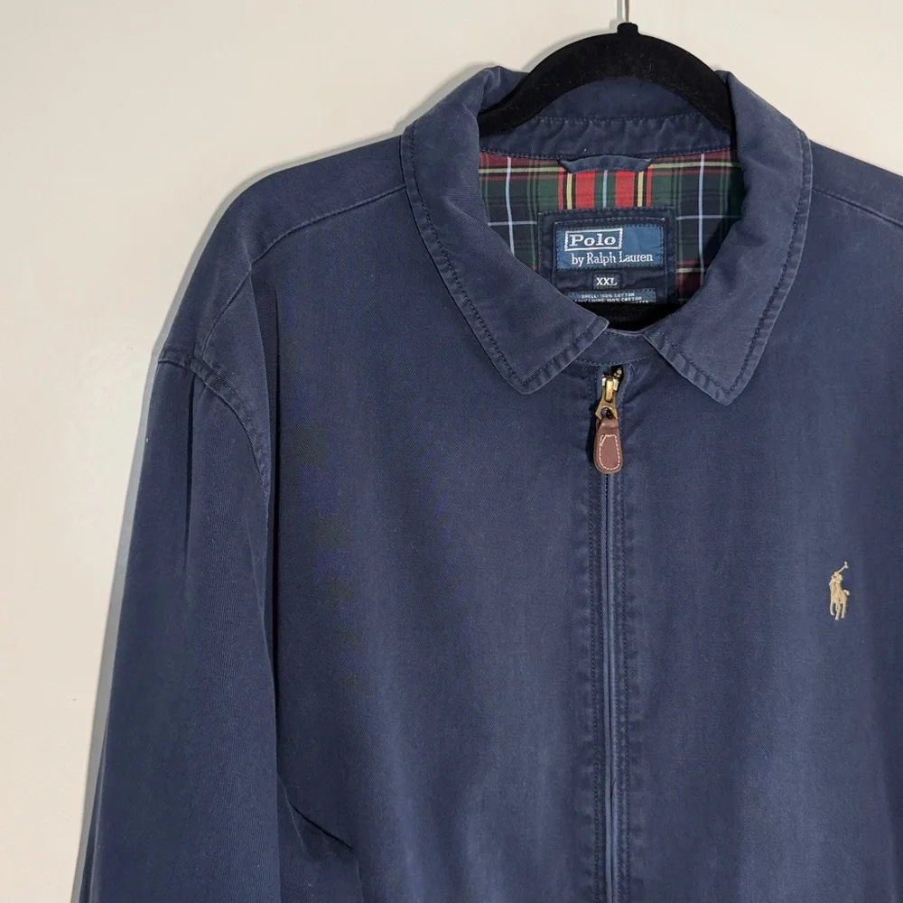 Polo Ralph Lauren Vintage Navy Blue Classic Bomber Harrington Jacket 100% Cotton